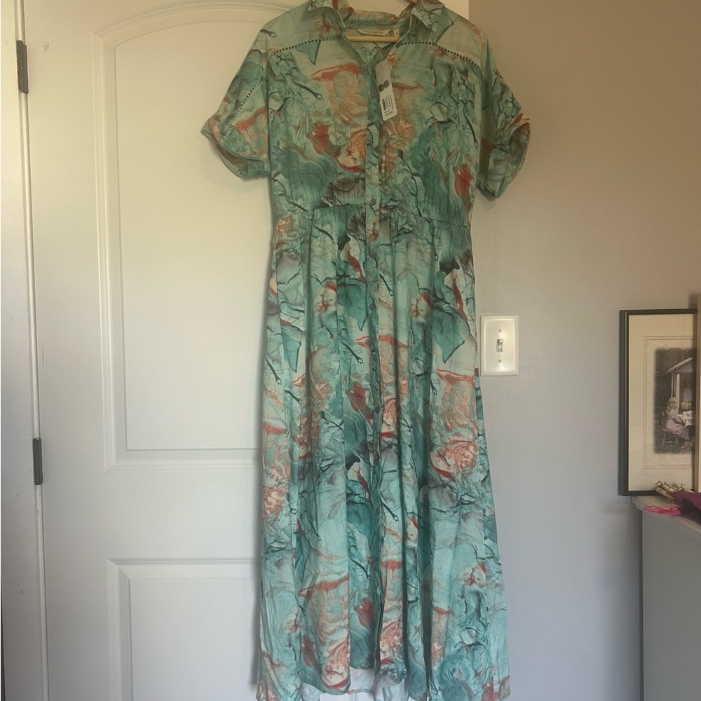 Soft Surroundings waterfront shirt dress abstract teal size M NWT - Picture 2 of 11